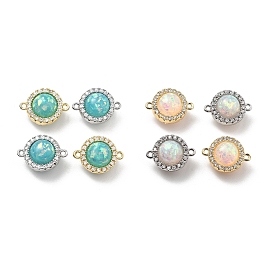 Латунные микро-паве прозрачные кубические цирконии плоские круглые соединительные подвески, без кадмия, без никеля и без свинца, с синтетическим опалом