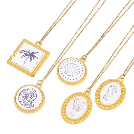 Подвеска из акрила с морской тематикой 201 цепочка из нержавеющей стали для женщин, золотые, синий и белый