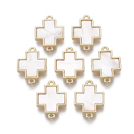 Brass Links, with Freshwater Shell, Nickel Free, Cross