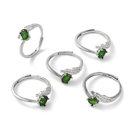Овальные регулируемые кольца из зеленого синтетического золота с камнями и стразами, латунное кольцо для женщин с покрытием стойки