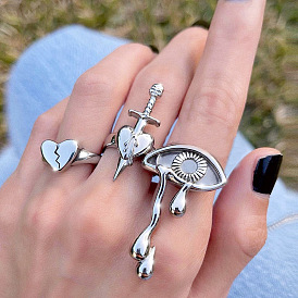 Love Tears Joint Ring Set - 3 Pieces of Unique Design for Women