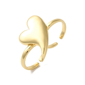Rack Plating Heart Brass Open Cuff Double Rings for Women, Cadmium Free & Lead Free, Long-Lasting Plated