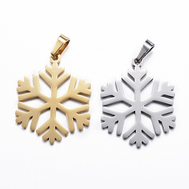 Ion Plating(IP) 304 Stainless Steel Pendants, Christmas, Snowflake