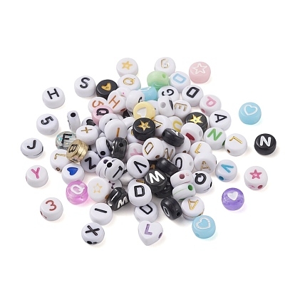 Perles acryliques, plat et circulaire avec motif mixte