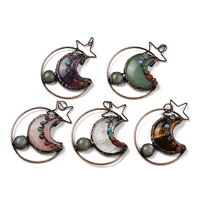 Подвески из натурального драгоценного камня в виде звезды и луны из латуни, обереги из драгоценных камней чакры, Красная медь