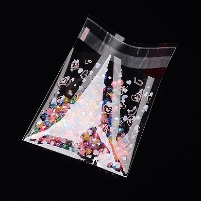 Rectangle OPP Cellophane Bags, with Heart Pattern, 9.9x6.9cm, Bilateral Thickness: 0.07mm, about 95~100pcs/bag