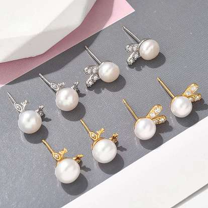 925 серьги-гвоздики из стерлингового серебра с микропаве из прозрачных кубических цирконий для женщин, с ABS имитации жемчуга, олень кролик