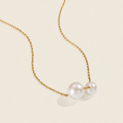 Подвеска с двойным круглым шариком из искусственного жемчуга 304 цепочка из нержавеющей стали для женщин, белые