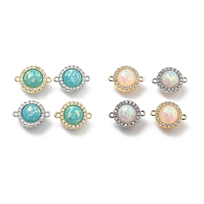 Латунные микро-паве прозрачные кубические цирконии плоские круглые соединительные подвески, без кадмия, без никеля и без свинца, с синтетическим опалом