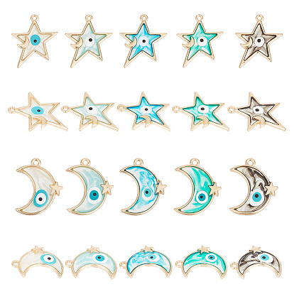 20 шт 10 стиль подвески из сплава эмали, золотые, луна и звезда со злым глазом