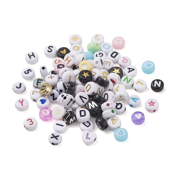 Acrylic Beads, Flat Round with Mixed Pattern