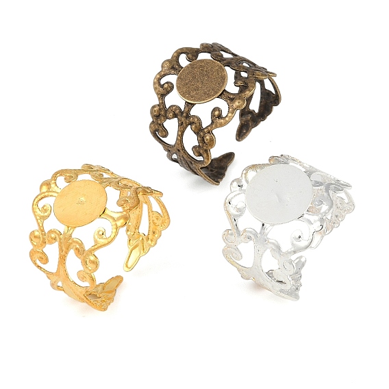 Железные компоненты кольца открытой манжеты, филигранные оправы для колец, плоско-круглые