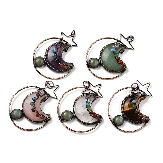 Подвески из натурального драгоценного камня в виде звезды и луны из латуни, обереги из драгоценных камней чакры, Красная медь