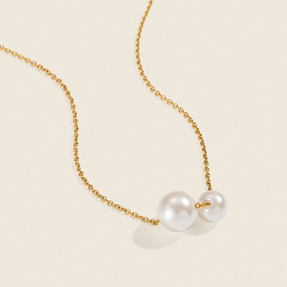 Подвеска с двойным круглым шариком из искусственного жемчуга 304 цепочка из нержавеющей стали для женщин, белые