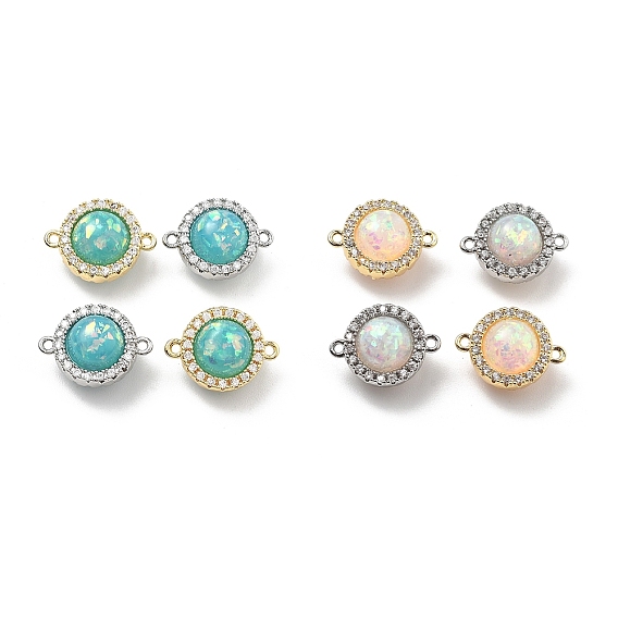 Латунные микро-паве прозрачные кубические цирконии плоские круглые соединительные подвески, без кадмия, без никеля и без свинца, с синтетическим опалом