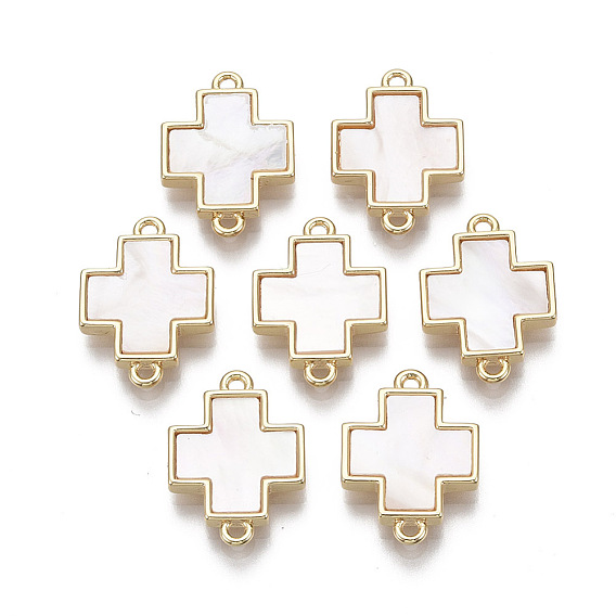 Brass Links, with Freshwater Shell, Nickel Free, Cross