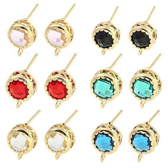 Фурнитура для сережек-пусетов из басового стекла, без кадмия, без никеля и без свинца, круглые