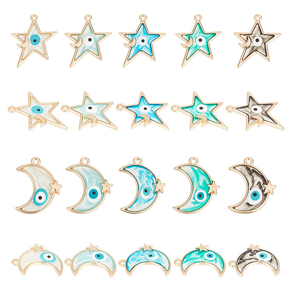 20 шт 10 стиль подвески из сплава эмали, золотые, луна и звезда со злым глазом