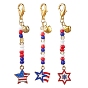 3 pcs décorations de pendentif en alliage d'émail pour le jour de l'indépendance, avec perles de verre et fermoirs pince de homard en alliage de zinc, drapeau américain