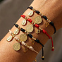 Bracelets en laiton et acier inoxydable avec pendentif croix et pièce vierge, cordon en nylon tressé, bracelet en cordon de nylon tressé., réel 14 k plaqué or