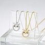 Brass Micro Pave Clear and Black Cubic Zirconia Owl Pendant Necklaces for Women