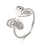 304 Stainless Steel Open Cuff Ring, Hollow Butterfly
