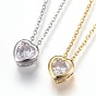 304 Stainless Steel Pendant Necklaces, with Brass Cubic Zirconia Pendant, Heart