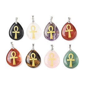 Подвески-кресты анкхи из золота с гравировкой из натуральных драгоценных камней, подвески-слезинки с латунными скобами для крепления на стойке, без кадмия и без свинца, платина