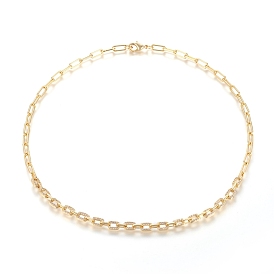 Brass Paperclip Chains Necklaces, with Clear Cubic Zirconia and Lobster Claw Clasps, Long-Lasting Plated