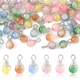 60шт 6 цвета имитация нефритового стекла подвески, круглые, с платиновыми железными штифтами с плоской головкой петля, два тона