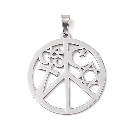 Peace Sign with Ohm/Aum, for Jewish, Star of David, Cross, Moon & Star 201 Stainless Steel Pendants