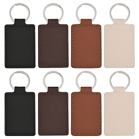 16шт 4 цвета искусственная кожа брелки, литыми кольцами, прямоугольные, платина