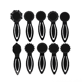 Electrophoresis Black Plated Zinc Alloy Bookmarks Cabochon Settings, Bookmark Findings, Flower/Plam/Skull/Round
