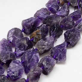 Natürlichen Edelstein Amethyst Perlen Stränge, Nuggets, 13~35x8~28 mm, Bohrung: 2 mm, ca. 15~19 Stk. / Strang, 15.74 Zoll