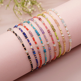 Bohemian Faceted Rondelle Natural Gemstone and Glass Heishi Braided Bead Bracelets for Women