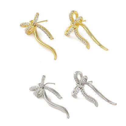 Серьги-гвоздики из латуни с микро-паве и кубическим цирконием для женщин с бантом, долговечный, без свинца и без кадмия