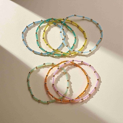 7Pcs 7 Color Glass Seed Beaded Stretch Bracelets Set for Women