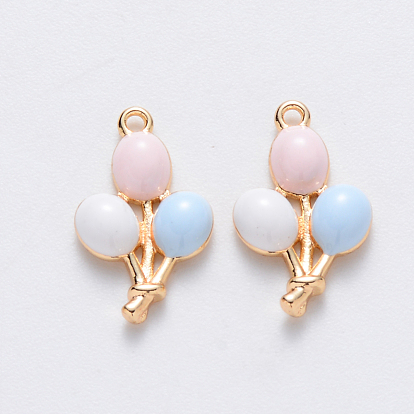 Brass Enamel Charms, Nickel Free, Balloon, Real 18K Gold Plated