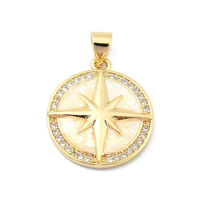 Латунные микропаве прозрачные подвески с фианитом, без кадмия и без свинца, с синтетическим опалом, плоские круглые со звездой