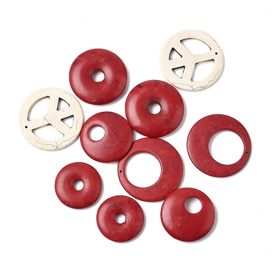 Синтетические бирюзовые подвески, окрашенные, плоский круг, пончик и знак мира