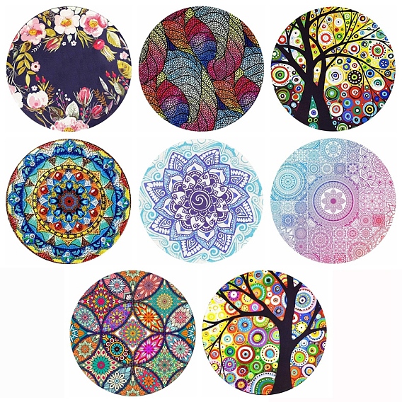 Резиновый с тканевым ковриком для мыши, плоский круглый с рисунком цветов/листьев/деревьев