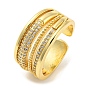 Brass Micro Pave Cubic Zirconia Open Cuff Ring, Cadmium Free & Lead Free, Multi Lines