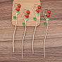 Alloy Enamel Strawberry Hair Sticks, with Loop, Long-Lasting Plated, Hair Accessories for Women