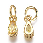Brass Micro Pave Cubic Zirconia Charms, with Jump Ring, Long-Lasting Plated, Real 18K Gold Plated, Faceted, Teardrop