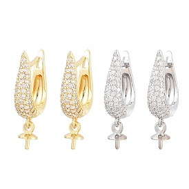 Латунные серьги-кольца из прозрачного кубического циркония, запереть, за половину пробурено бисера, без кадмия и без свинца, долговечный, стойки покрытие