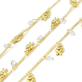 Handmade Eco-friendly Brass Curb Chains, with Butterfly and Clear Cubic Zirconia, Long-Lasting Plated, Soldered, with Spool