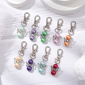 Angel Glass Pearl Pendant Decoration, Alloy Swivel Clasps Charms for Bag Ornaments