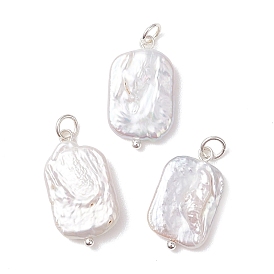 Натуральный жемчуг барокко подвески с жемчугом кеши, Прямоугольные подвески с фурнитурой из нержавеющей стали., белые