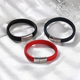 Braided Microfiber Leather Cord Bracelets for Men, with 316 Surgical Stainless Steel Polished Buckle