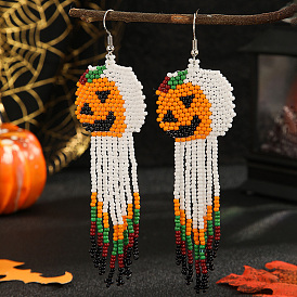 Pumpkin Ghost Glass Bead Earrings for Women, Halloween Style Jewelry